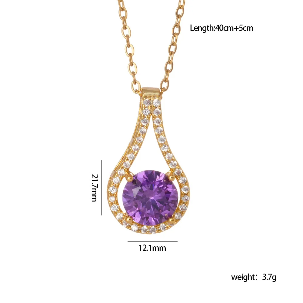 Wholesale Copper Necklace With Mixed Gemstone Inlay Zircon Purple Electroplated O Chain Drop Shape Heart Shape For Women - Image 7