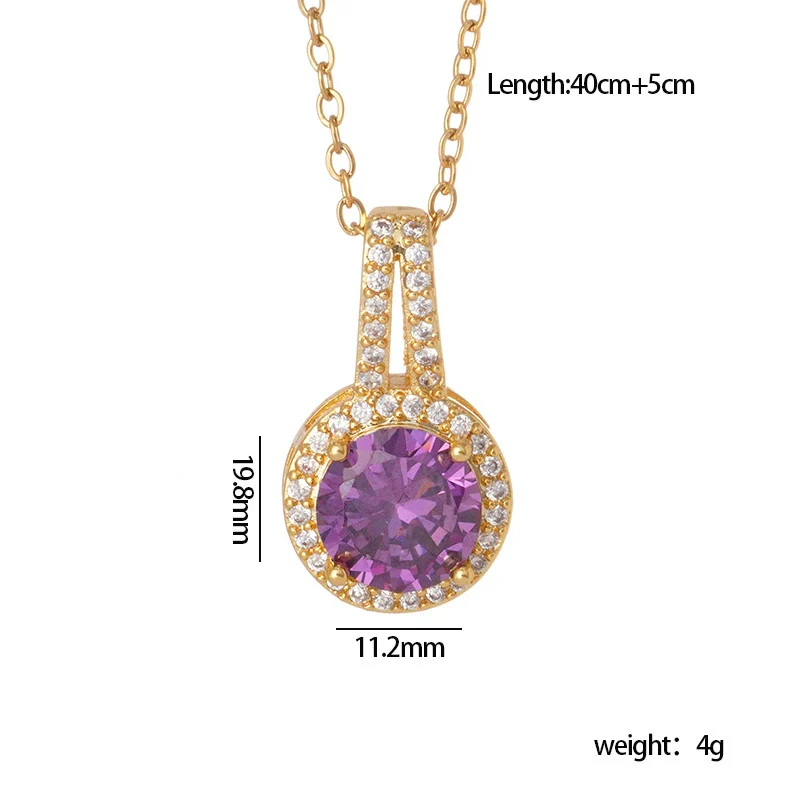Wholesale Copper Necklace With Mixed Gemstone Inlay Zircon Purple Electroplated O Chain Drop Shape Heart Shape For Women - Image 8