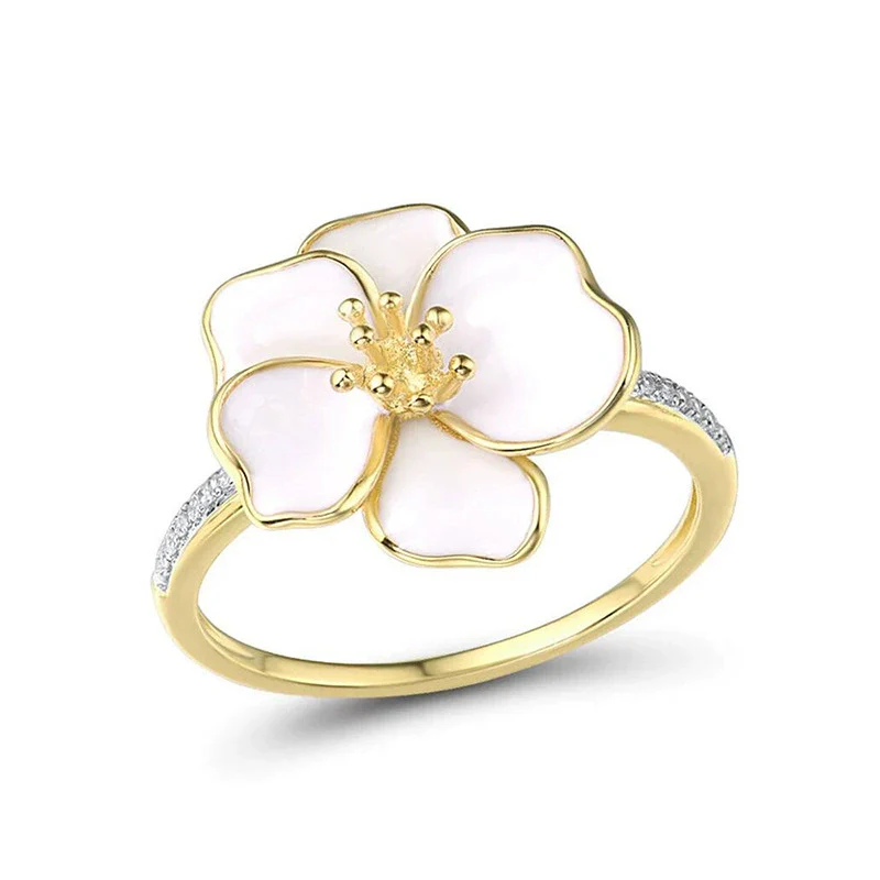 Wholesale Copper Pastoral Style Flower Leaves Zircon Inlaid Finger Ring