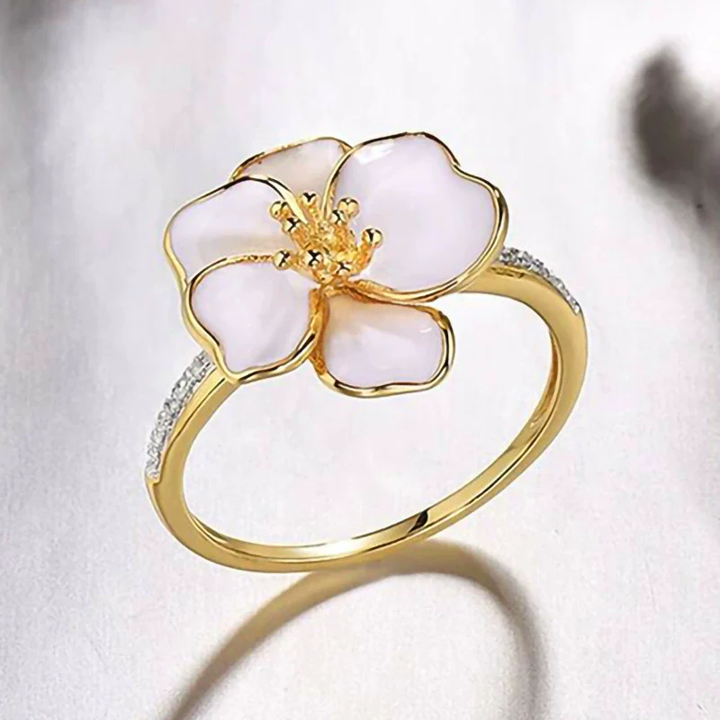 Wholesale Copper Pastoral Style Flower Leaves Zircon Inlaid Finger Ring - Image 2