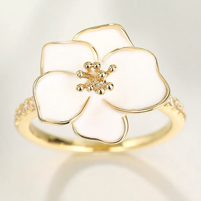 Wholesale Copper Pastoral Style Flower Leaves Zircon Inlaid Finger Ring - Image 3