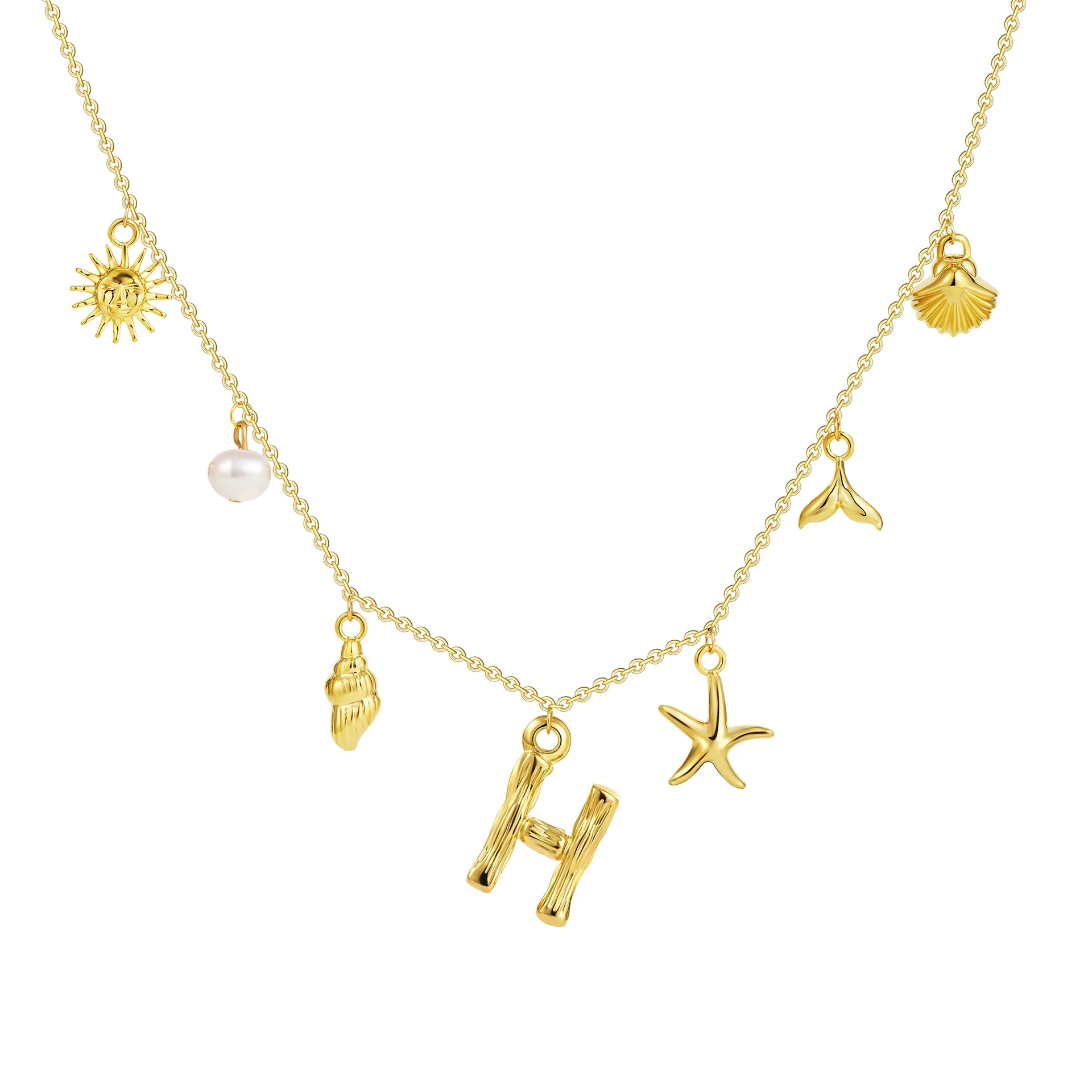 Wholesale Copper Pendant Necklace With Letter Pattern And Electroplating Treatment Oshaped Chain Vacation Style For Women - Image 13
