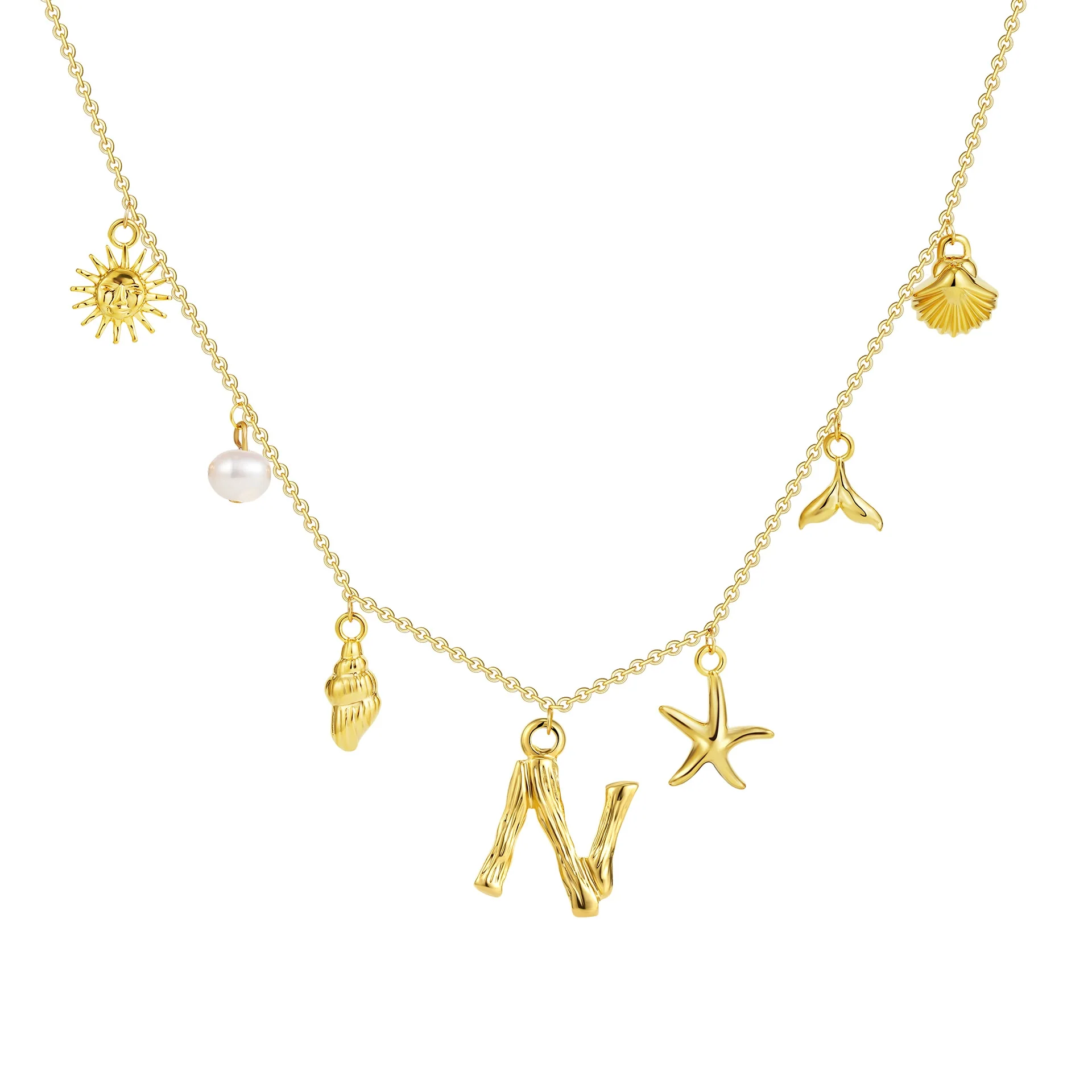 Wholesale Copper Pendant Necklace With Letter Pattern And Electroplating Treatment Oshaped Chain Vacation Style For Women - Image 19