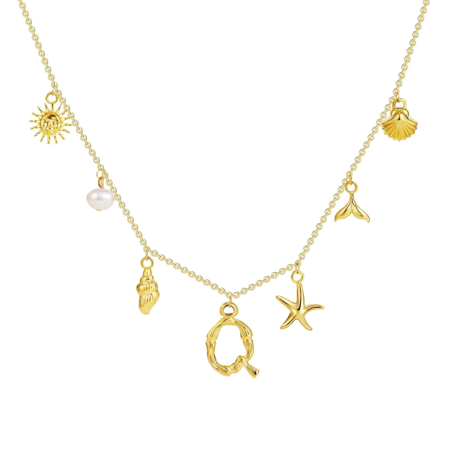 Wholesale Copper Pendant Necklace With Letter Pattern And Electroplating Treatment Oshaped Chain Vacation Style For Women - Image 22
