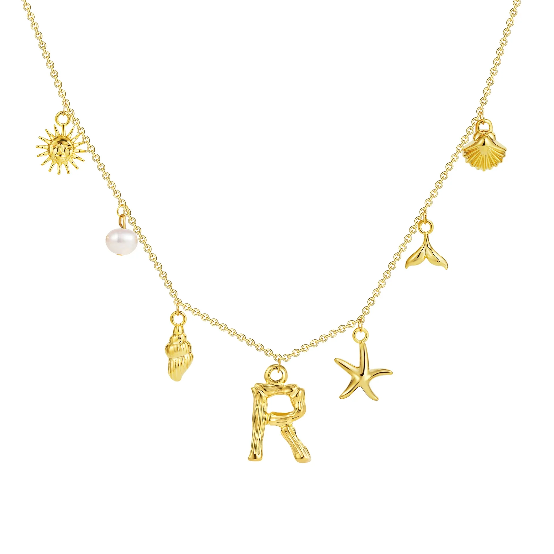 Wholesale Copper Pendant Necklace With Letter Pattern And Electroplating Treatment Oshaped Chain Vacation Style For Women - Image 23