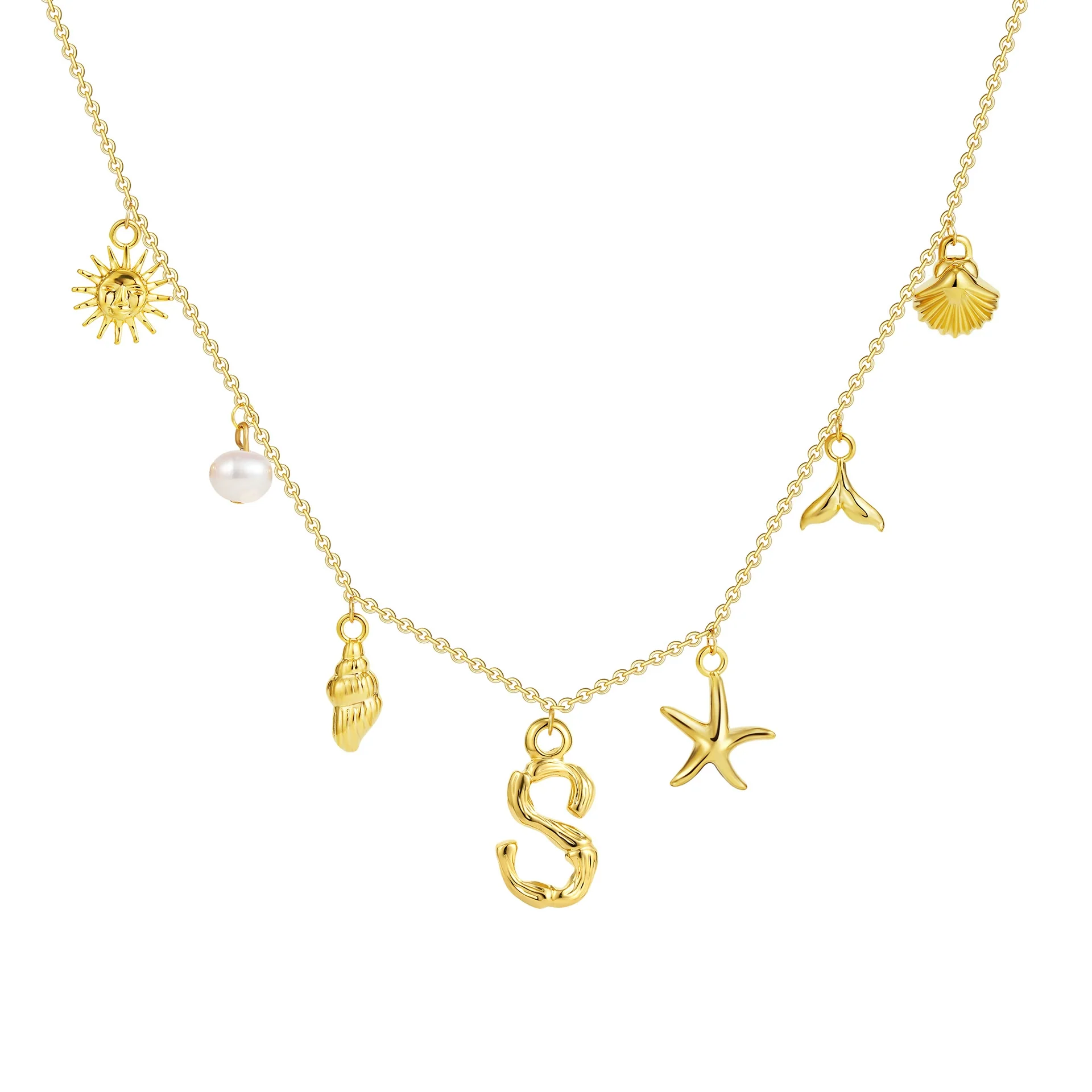 Wholesale Copper Pendant Necklace With Letter Pattern And Electroplating Treatment Oshaped Chain Vacation Style For Women - Image 24
