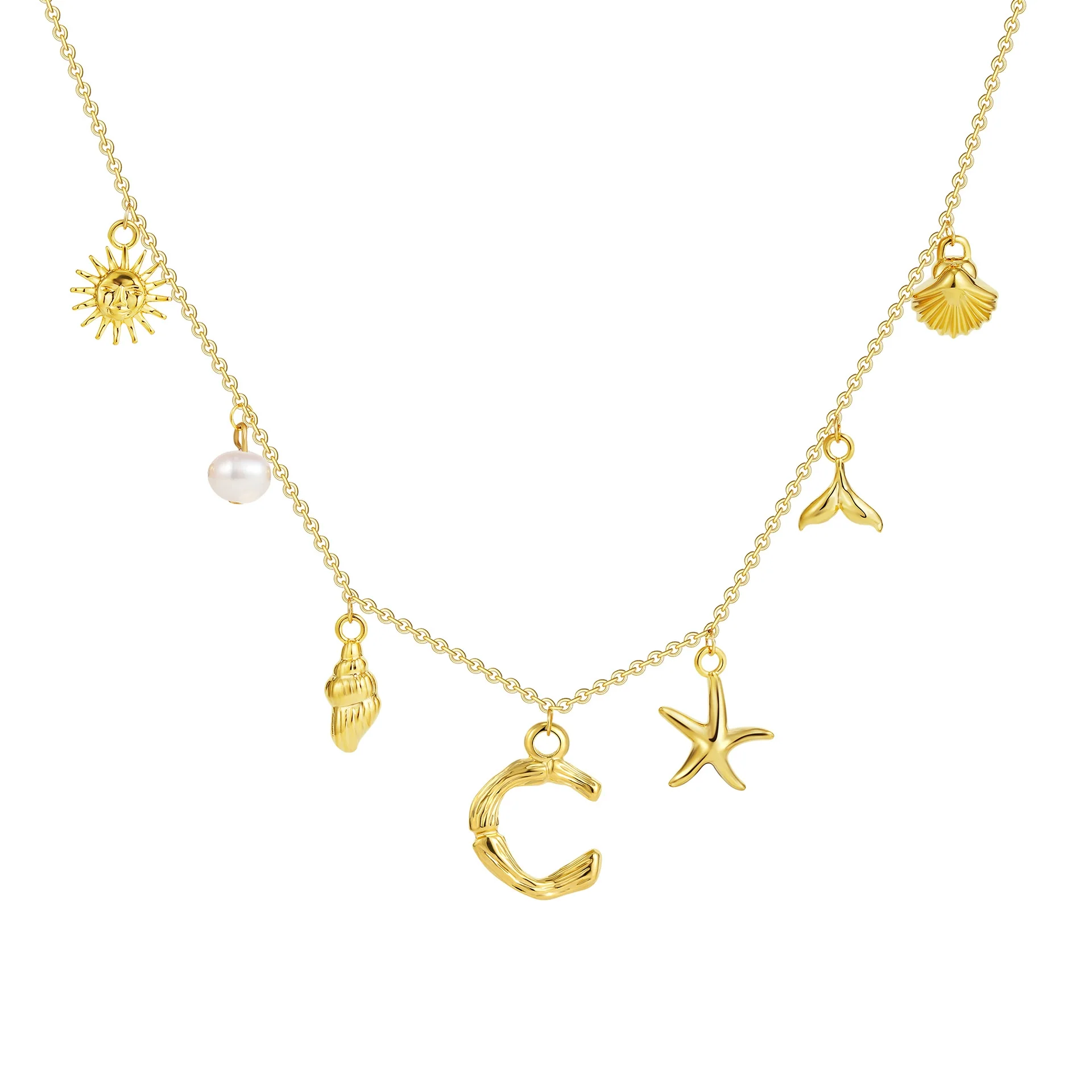 Wholesale Copper Pendant Necklace With Letter Pattern And Electroplating Treatment Oshaped Chain Vacation Style For Women - Image 8