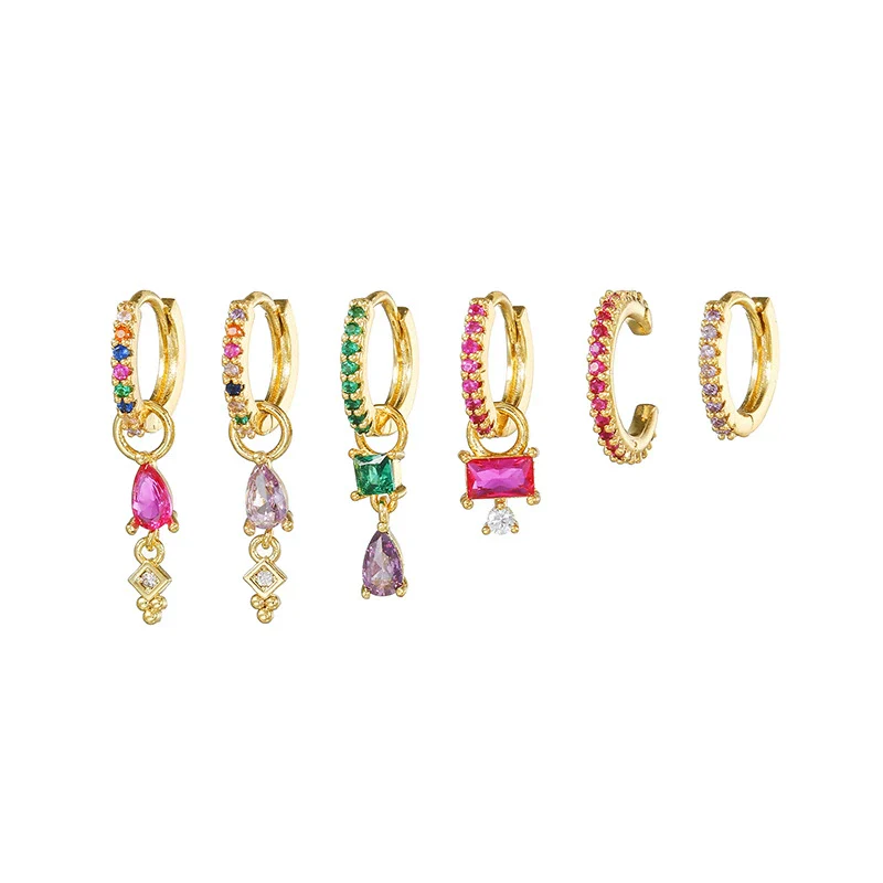 Wholesale Copper Plated Gold Drop Shape Zirconia Mini Diamond Combination Puncture Cartilage Earrings For Women - Image 6