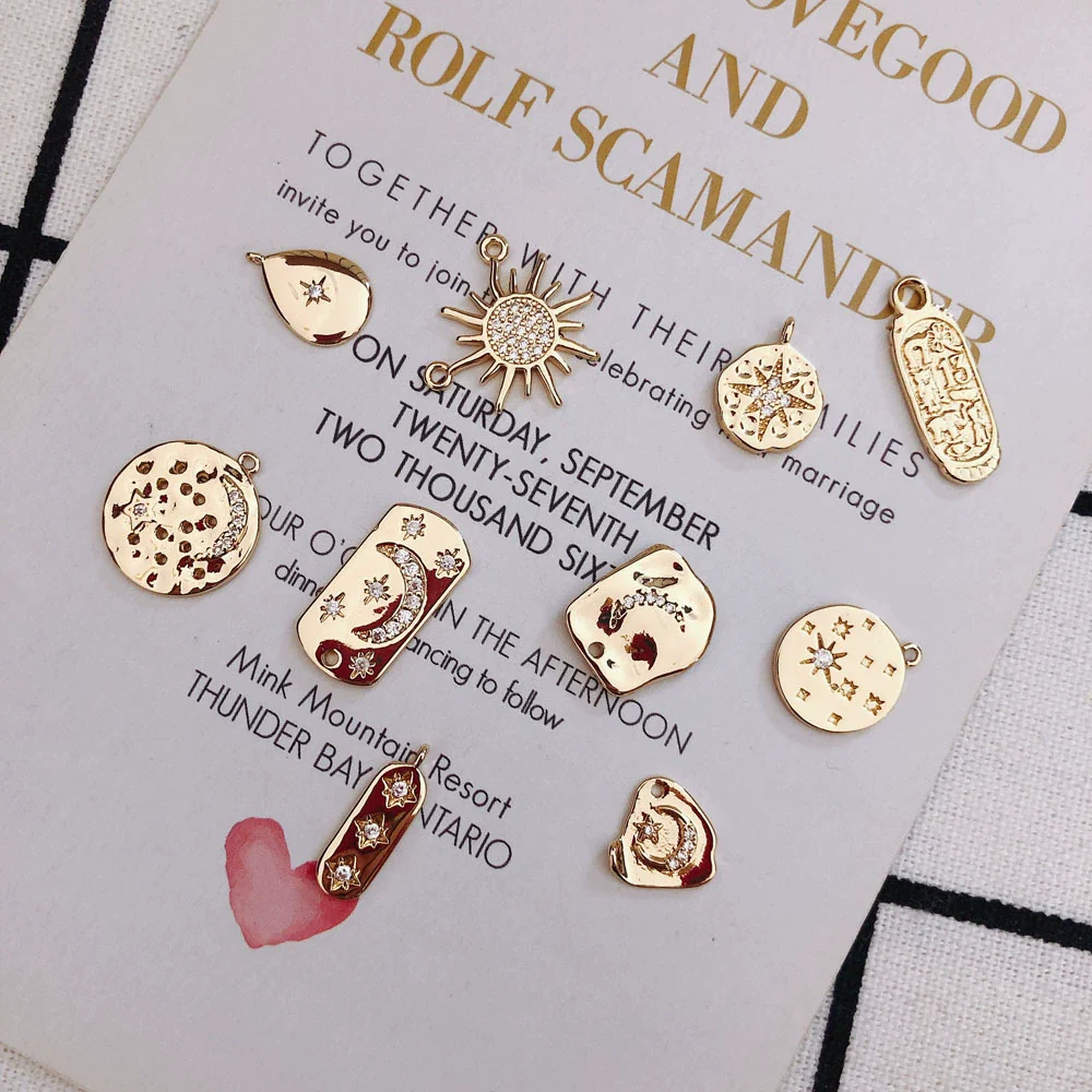 Wholesale Copper Plated Jewelry Accessories With Stars Moon Starburst Zircon For Necklace Pendant And Earrings - Image 3