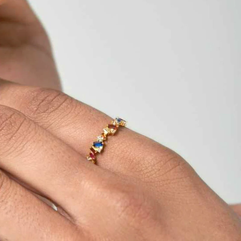 Wholesale Copper Ring Inlaid With Colorful Zircon Geometric Retro Style For Women Electroplated - Image 3