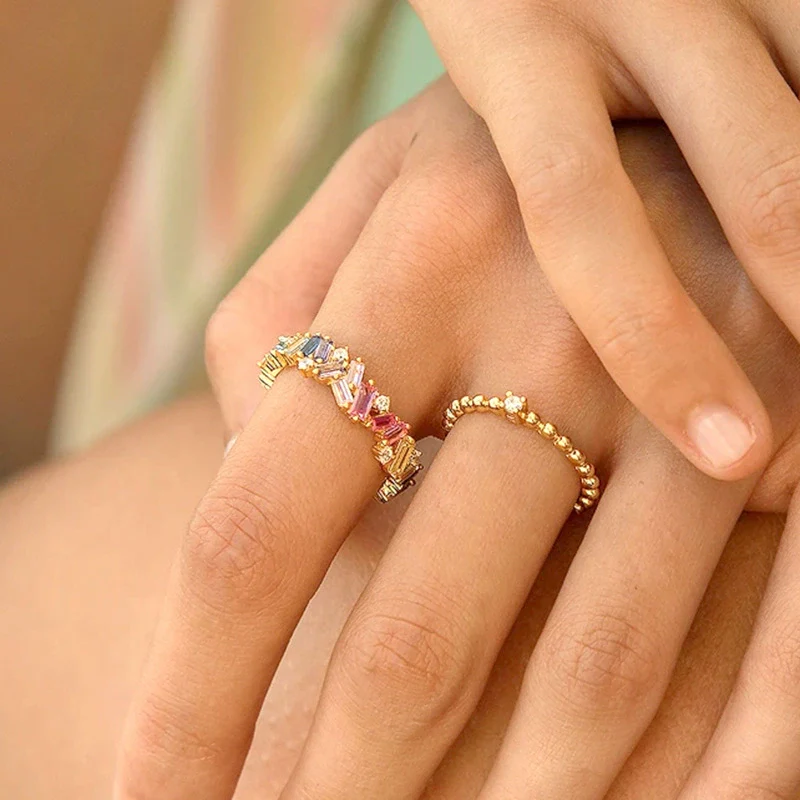 Wholesale Copper Ring Inlaid With Colorful Zircon Geometric Retro Style For Women Electroplated - Image 4
