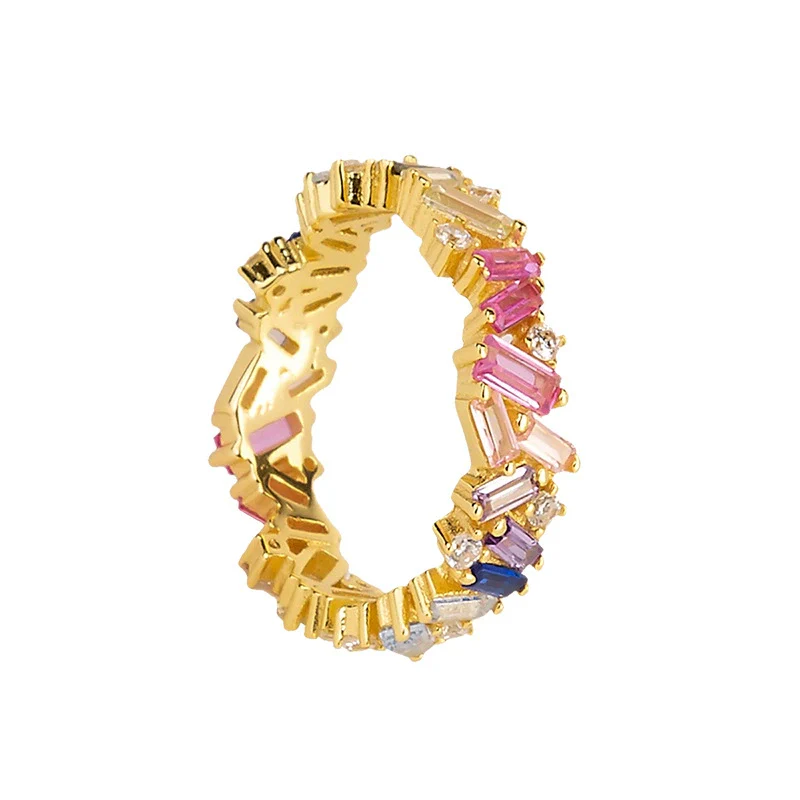 Wholesale Copper Ring Inlaid With Colorful Zircon Geometric Retro Style For Women Electroplated - Image 5