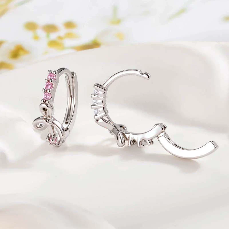 Wholesale Copper Sweet And Cute Bow Earrings Set With Zirconia For Women - Image 2
