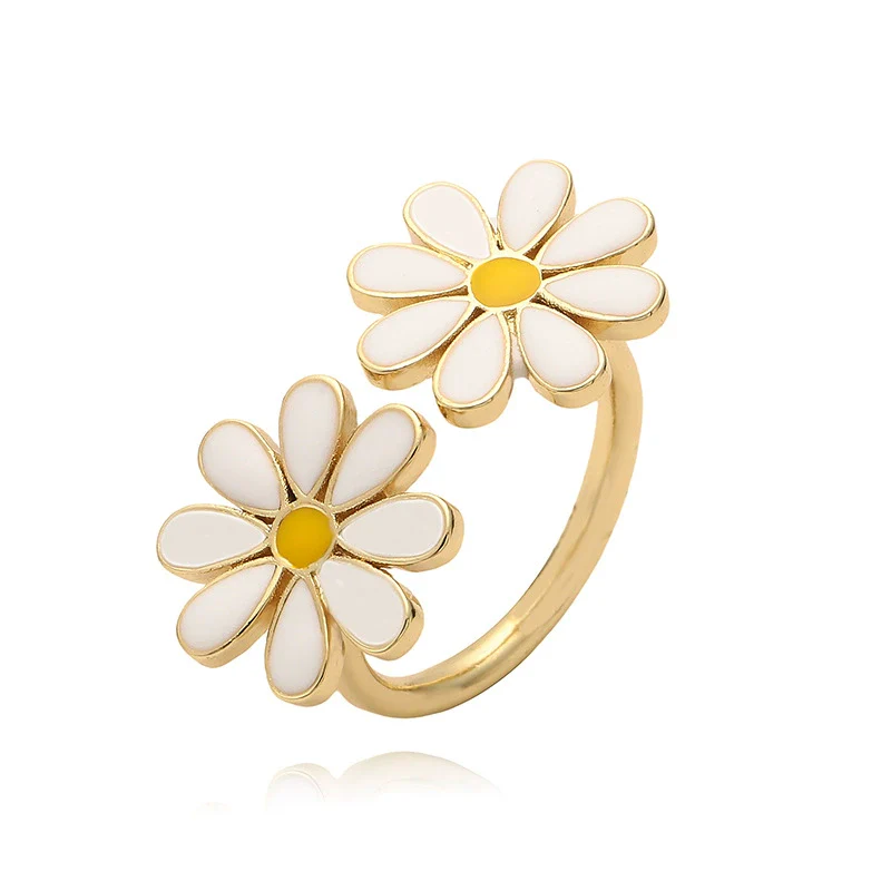 Wholesale Copper Sweet Style Dripping Oil Flower Petal Ring For Women - Image 2