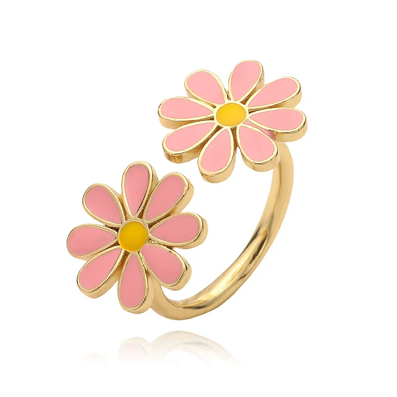 Wholesale Copper Sweet Style Dripping Oil Flower Petal Ring For Women - Image 6