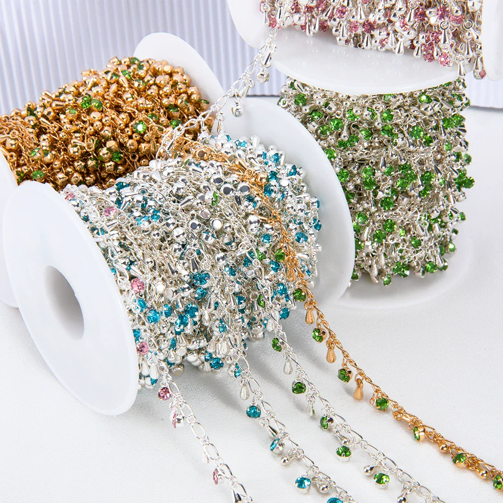 Wholesale Copper Water Drop Pendant Chain With Rhinestones And Butterfly Pattern Electroplated For Diy Necklace And Bracelet - Image 5