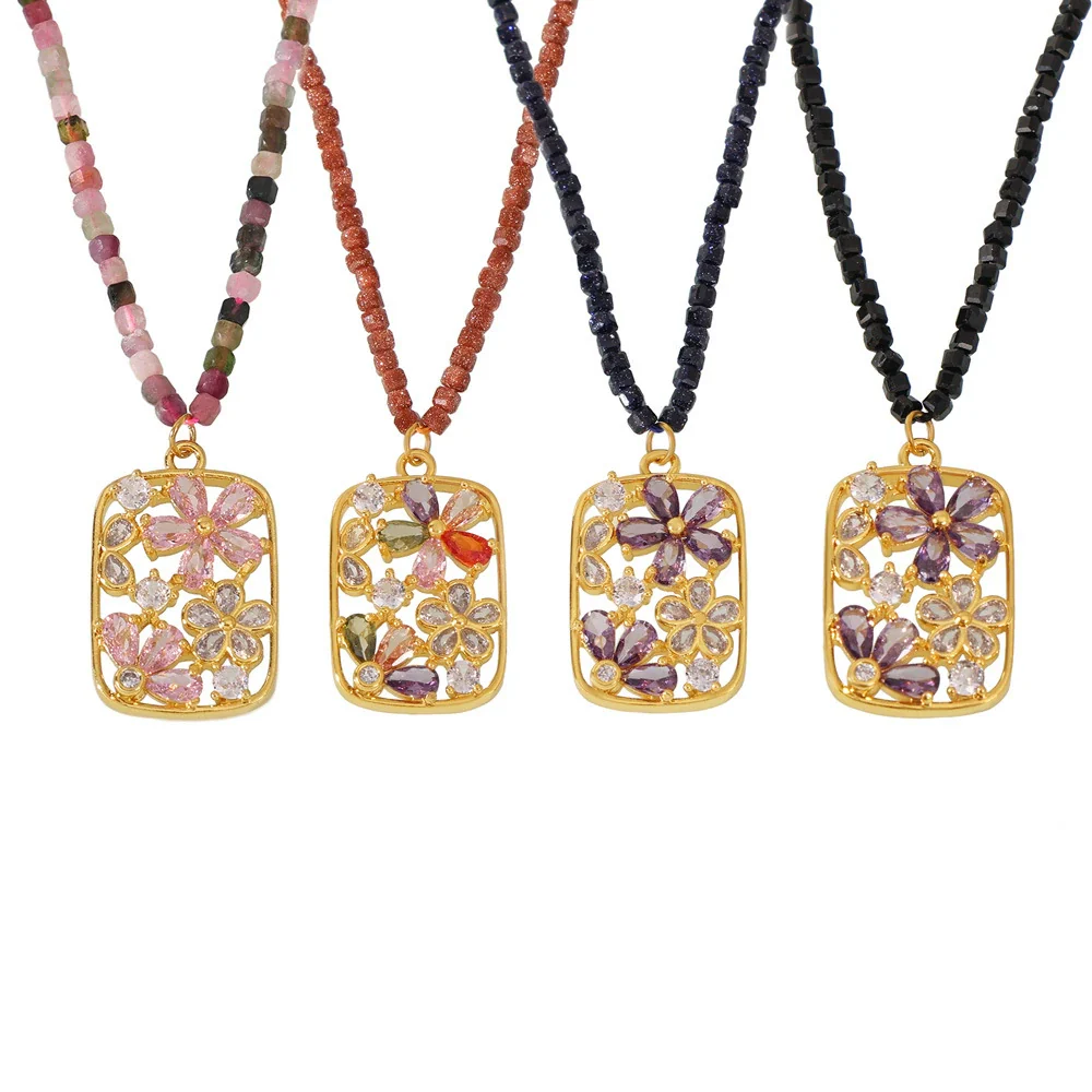 Wholesale Copper Zircon Flower Pendant Necklace With Geometric Pattern Handmade And Electroplated For Women - Image 5