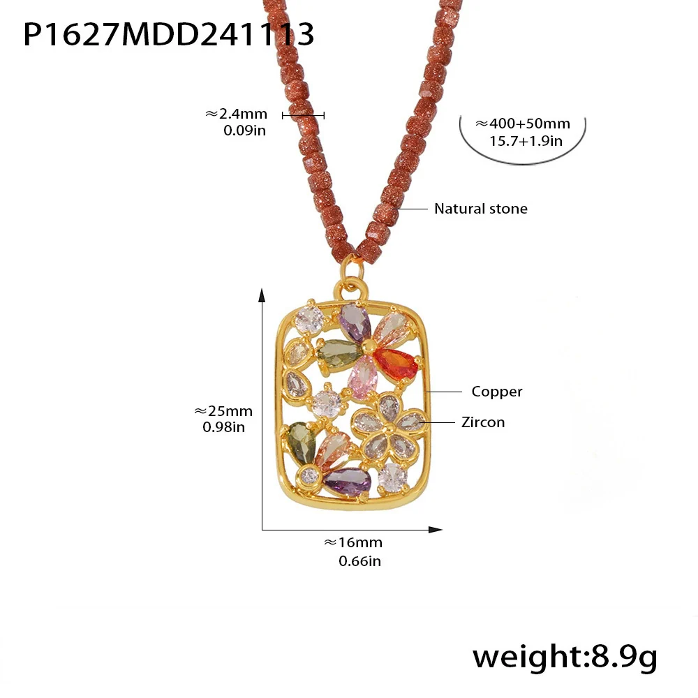 Wholesale Copper Zircon Flower Pendant Necklace With Geometric Pattern Handmade And Electroplated For Women - Image 7