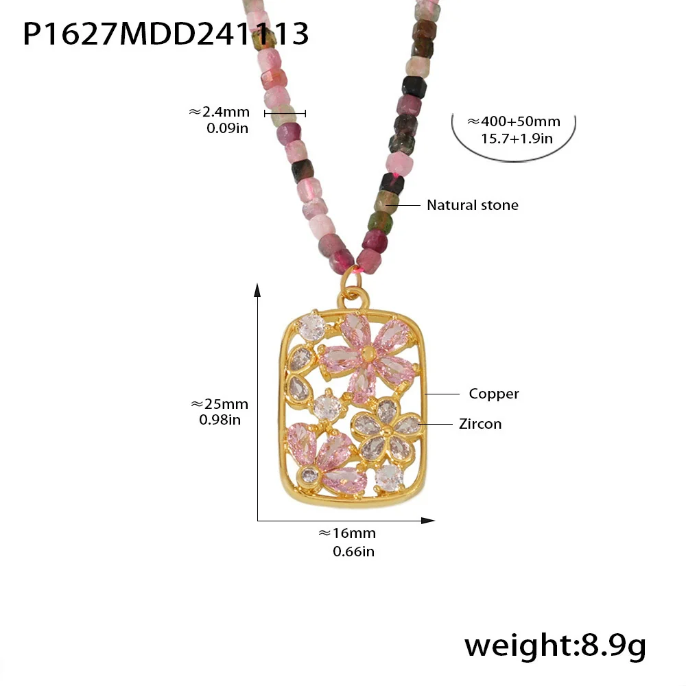 Wholesale Copper Zircon Flower Pendant Necklace With Geometric Pattern Handmade And Electroplated For Women - Image 9