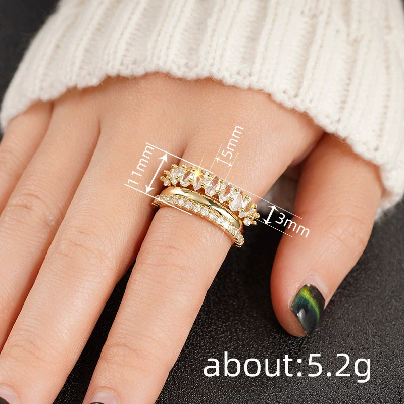 Wholesale Copper Zircon Geometric Light Luxury Ring Threepiece Set For Women - Image 4