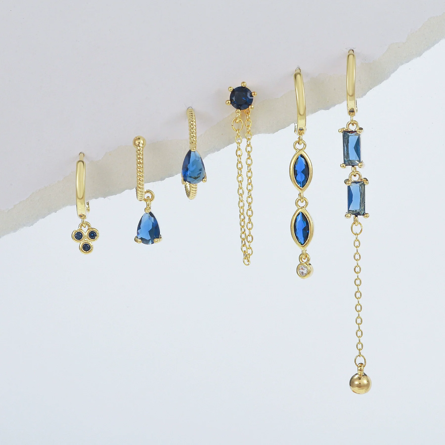 Wholesale Copper Zircon Geometric Tassel Earrings Set For Women Light Luxury Niche Style