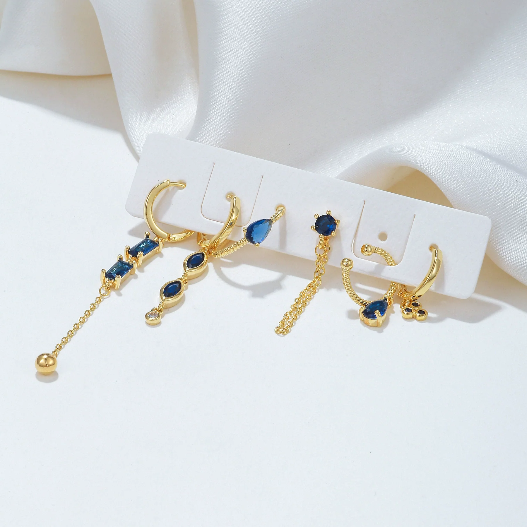 Wholesale Copper Zircon Geometric Tassel Earrings Set For Women Light Luxury Niche Style - Image 4