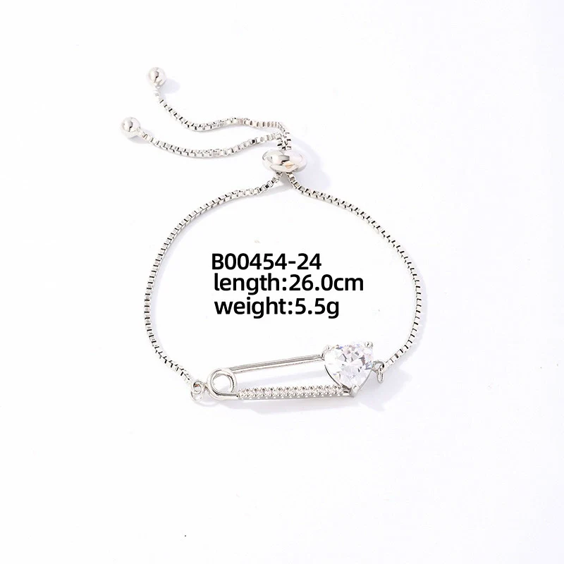 Wholesale Copper Zirconia Heart Shape And Leaves Wave Pattern Small And Fresh Style Women's Bracelet - Image 26