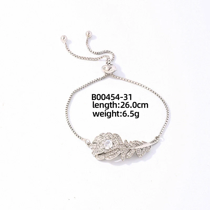 Wholesale Copper Zirconia Heart Shape And Leaves Wave Pattern Small And Fresh Style Women's Bracelet - Image 33