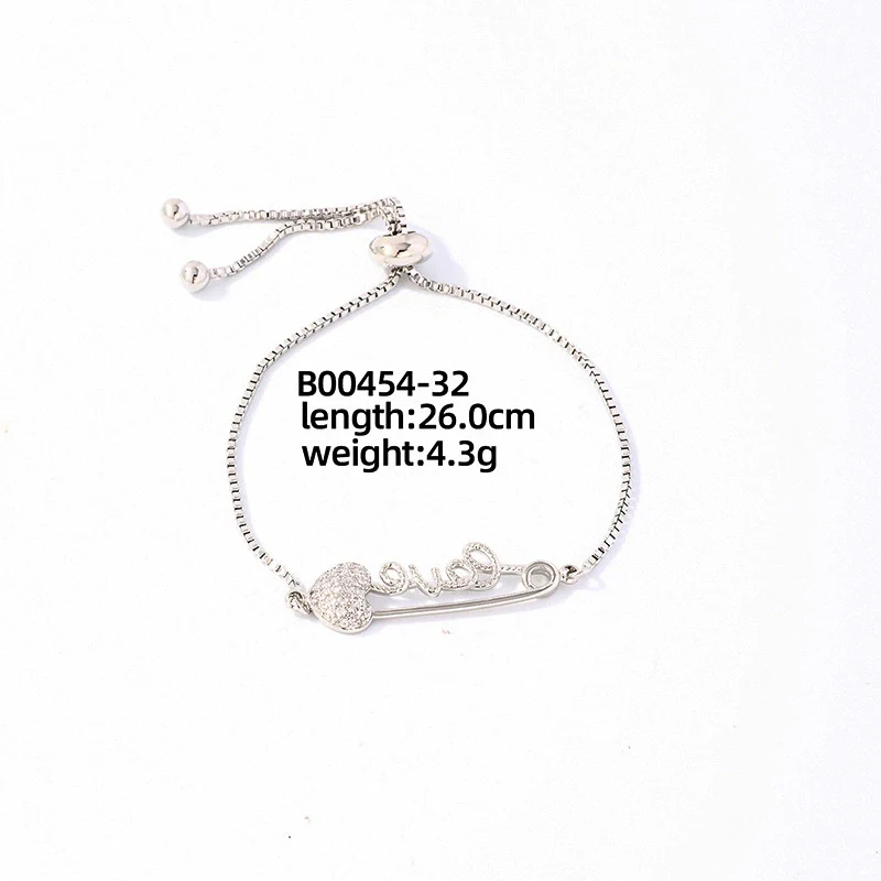 Wholesale Copper Zirconia Heart Shape And Leaves Wave Pattern Small And Fresh Style Women's Bracelet - Image 34