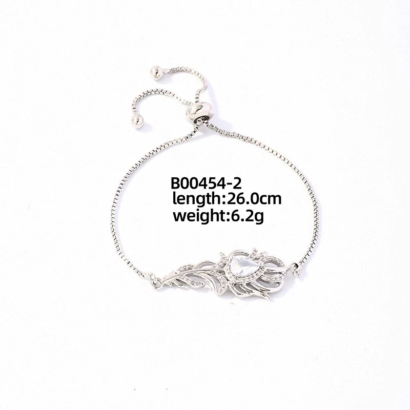 Wholesale Copper Zirconia Heart Shape And Leaves Wave Pattern Small And Fresh Style Women's Bracelet - Image 7