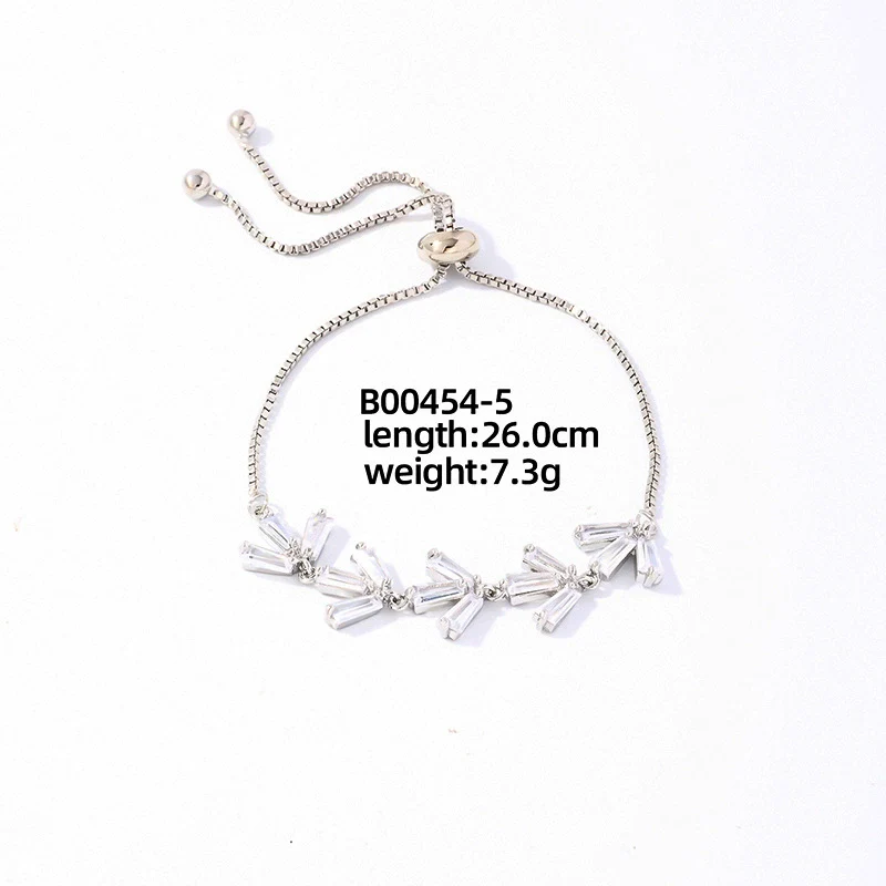 Wholesale Copper Zirconia Heart Shape And Leaves Wave Pattern Small And Fresh Style Women's Bracelet - Image 9