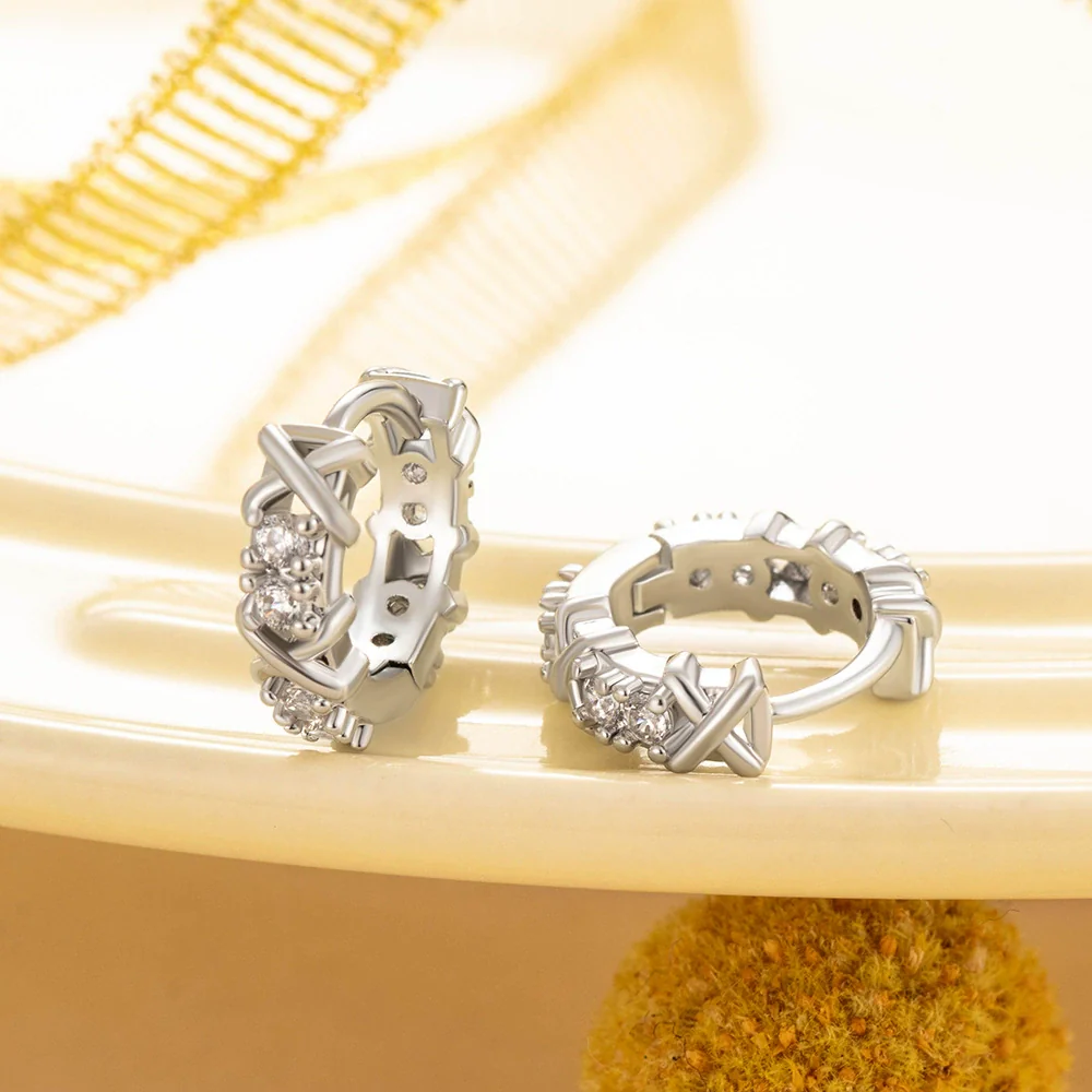 Wholesale Couple And Women's Cross Zirconia Earrings Copper Material Geometric Style