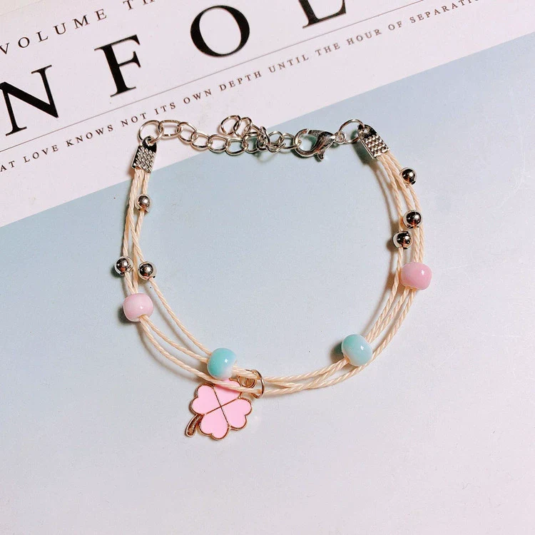 Wholesale Couple Bracelet Artificial Leather Four Leaf Clover Style Jewelry