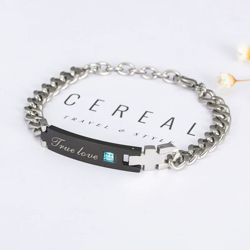 Wholesale Couple Love Unisex Geometric Titanium Steel Bracelet With Letters Numbers Text And Precious Stones