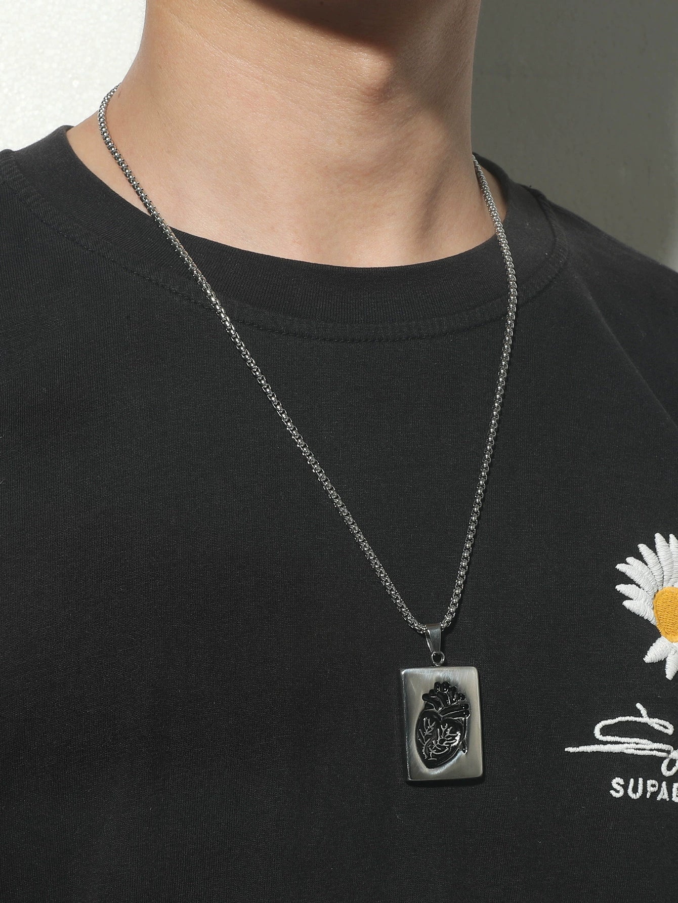 Wholesale Couple Pendant Necklace Alloy Heart Geometric Electroplating Square Pearl Chain - Image 10
