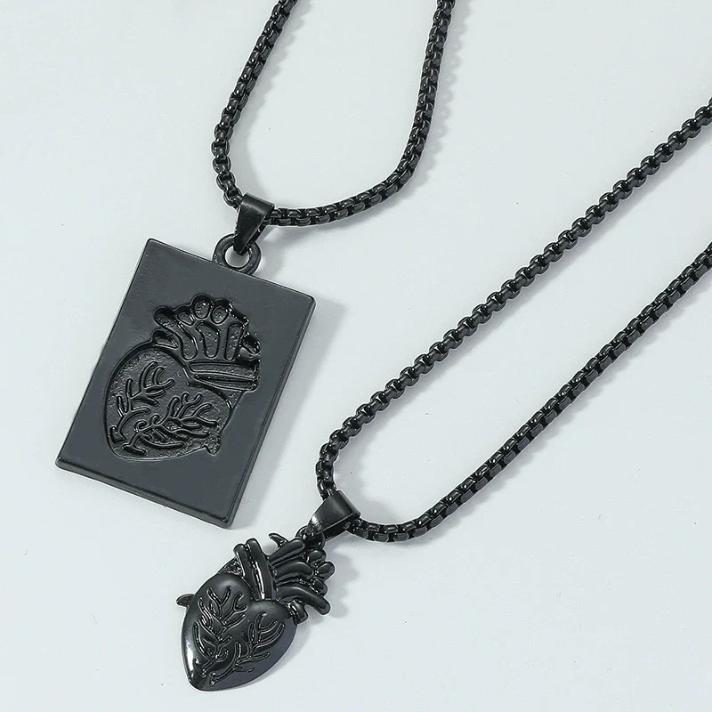Wholesale Couple Pendant Necklace Alloy Heart Geometric Electroplating Square Pearl Chain - Image 12