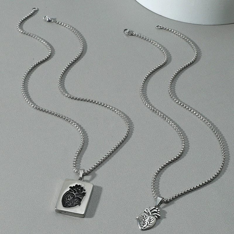 Wholesale Couple Pendant Necklace Alloy Heart Geometric Electroplating Square Pearl Chain - Image 3