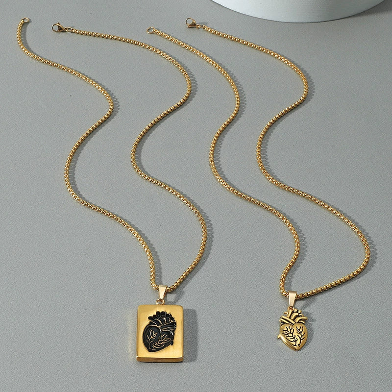 Wholesale Couple Pendant Necklace Alloy Heart Geometric Electroplating Square Pearl Chain - Image 4