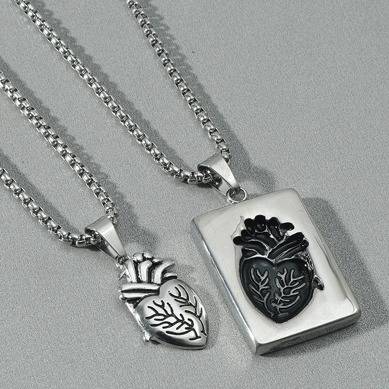 Wholesale Couple Pendant Necklace Alloy Heart Geometric Electroplating Square Pearl Chain - Image 7
