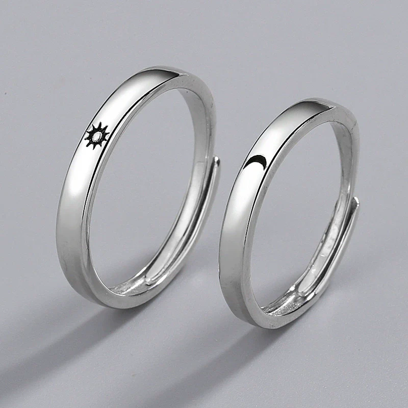 Wholesale Couple Ring S925 Sterling Silver Electroplated Sun Moon And Stars Design