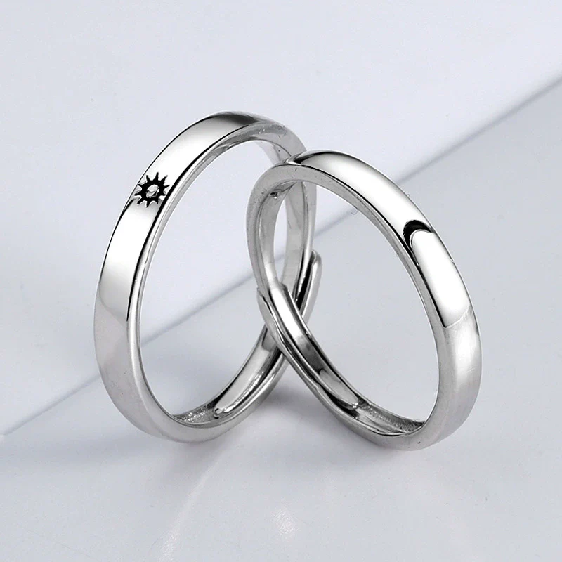 Wholesale Couple Ring S925 Sterling Silver Electroplated Sun Moon And Stars Design - Image 2