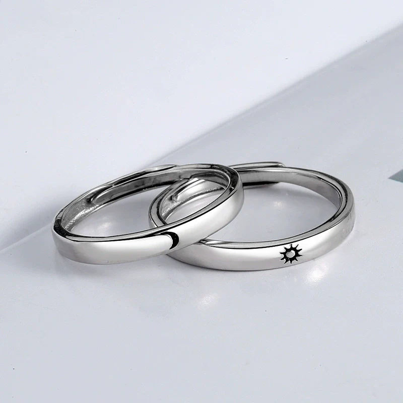 Wholesale Couple Ring S925 Sterling Silver Electroplated Sun Moon And Stars Design - Image 3