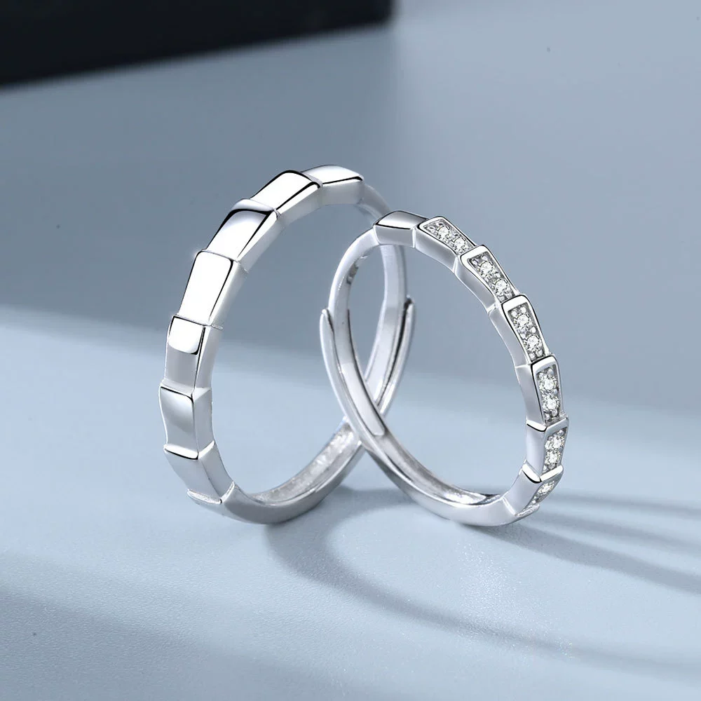 Wholesale Couple Ring S925 Sterling Silver Geometric Open Mouth Design Electroplated - Image 3