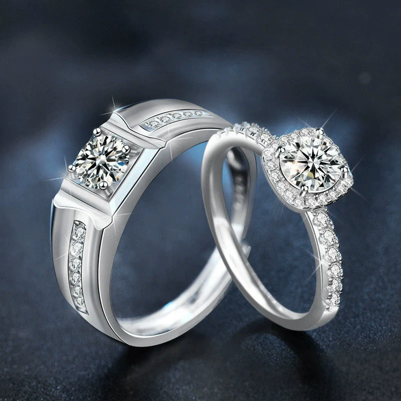 Wholesale Couple Ring S925 Sterling Silver Moissanite Geometric Light Luxury Jewelry