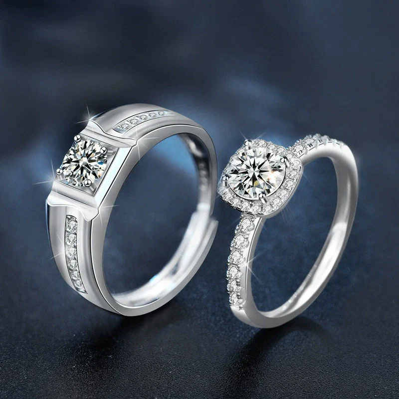 Wholesale Couple Ring S925 Sterling Silver Moissanite Geometric Light Luxury Jewelry - Image 2
