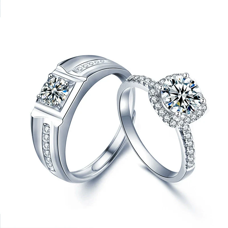 Wholesale Couple Ring S925 Sterling Silver Moissanite Geometric Light Luxury Jewelry - Image 3