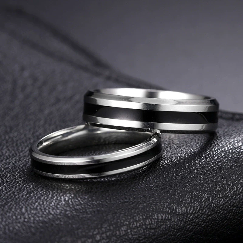 Wholesale Couple Rings Stainless Steel Geometric Dripping Oil Style
