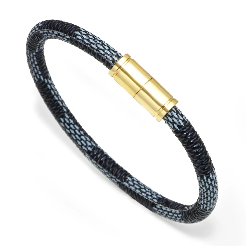 Wholesale Couple Unisex Leather Geometric Striped Alloy Magnetic Buckle Electroplated Bracelet - Image 6