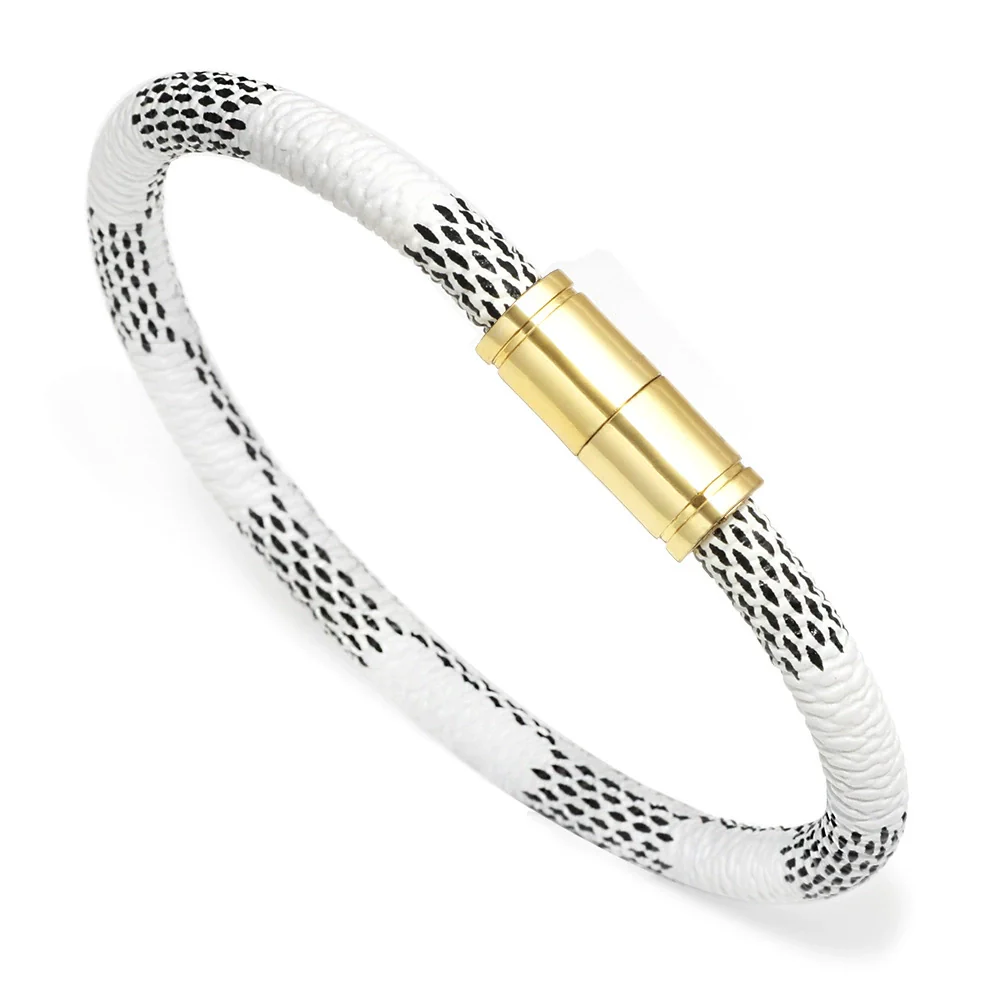 Wholesale Couple Unisex Leather Geometric Striped Alloy Magnetic Buckle Electroplated Bracelet - Image 7