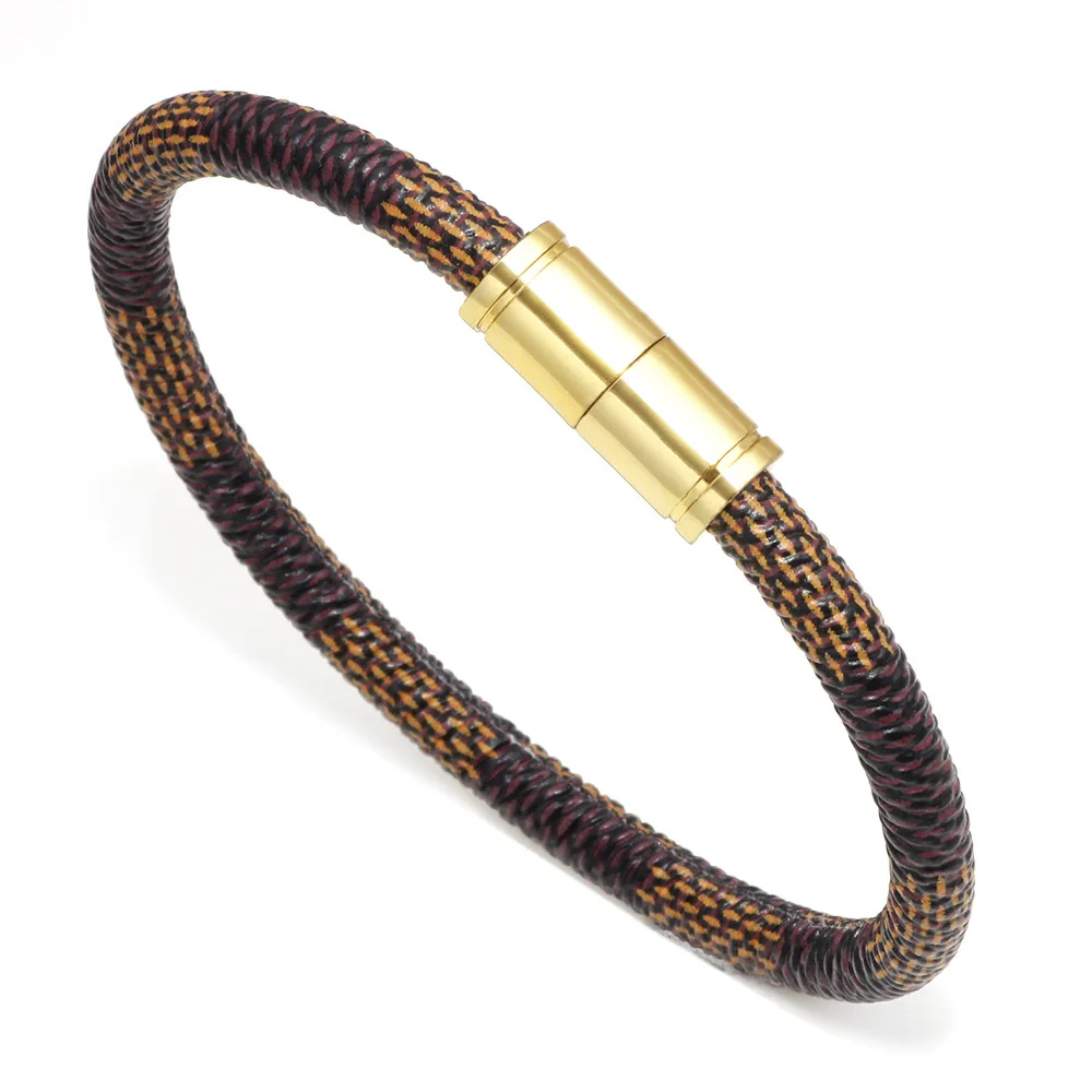 Wholesale Couple Unisex Leather Geometric Striped Alloy Magnetic Buckle Electroplated Bracelet - Image 8